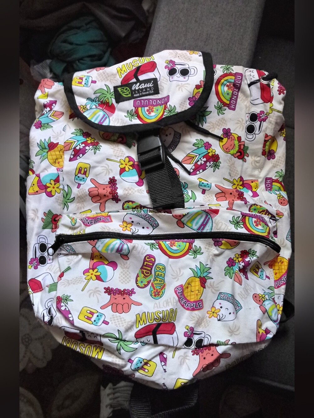 Nani Island Made In Hawaii White Tropical Print Backpack